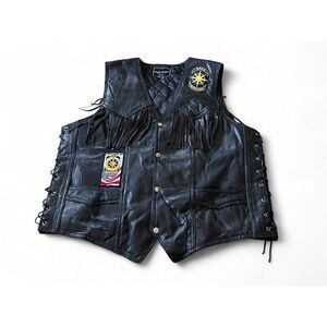 Men's Rebel Ryder Black Genuine Leather Motorcycle Fringe Vest Size 3XL